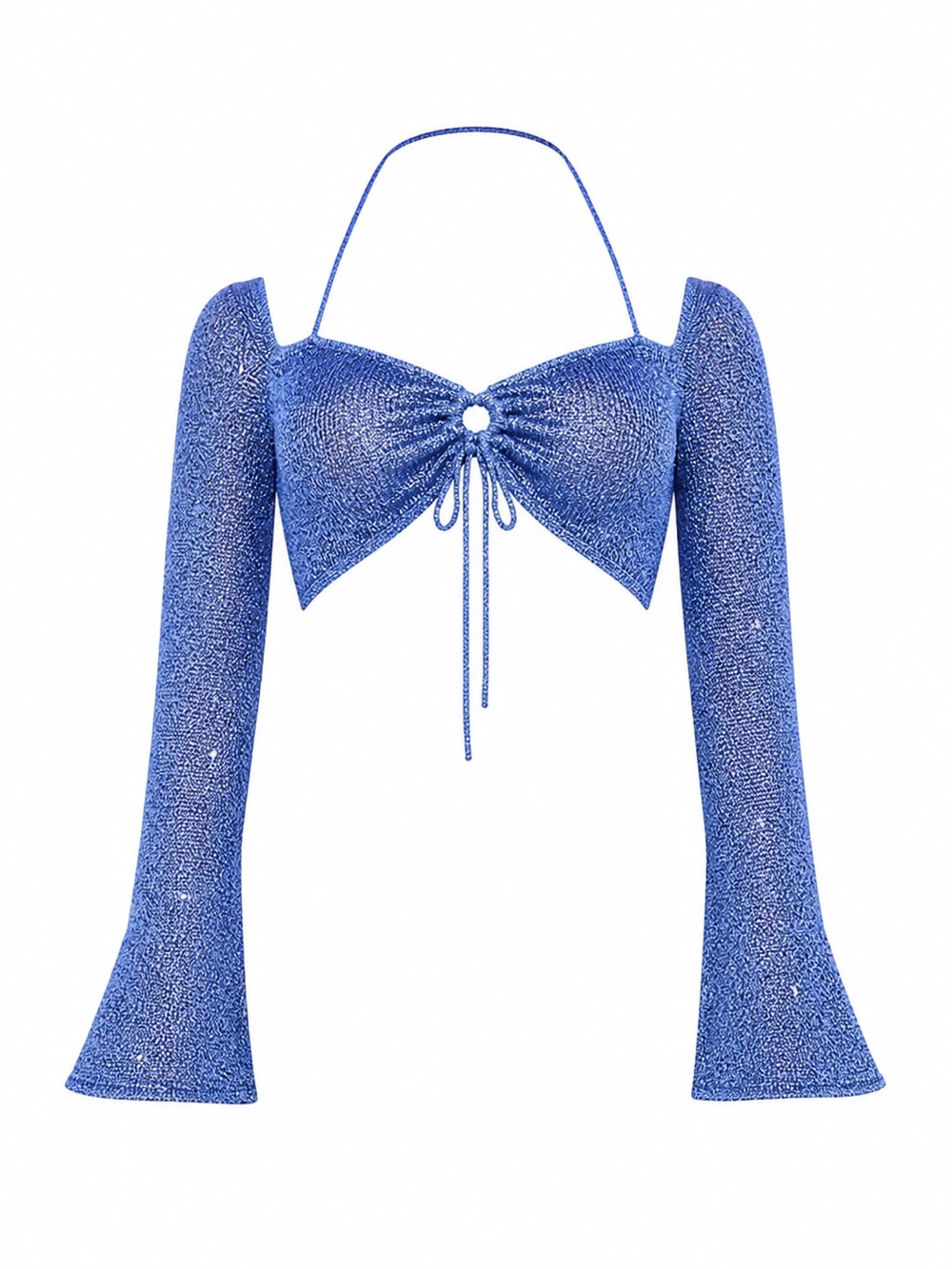 Dolls Kill Blue Sparkle Long Sleeve Crop Top